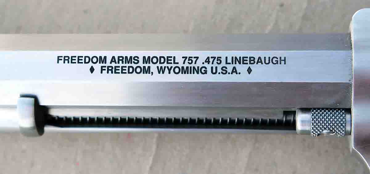 A Freedom Arms Model 757 chambered in 475 Linebaugh was used to develop “Pet Loads” data.